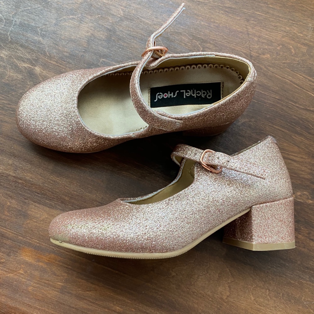 Rose gold little girl dressy heeled shoes